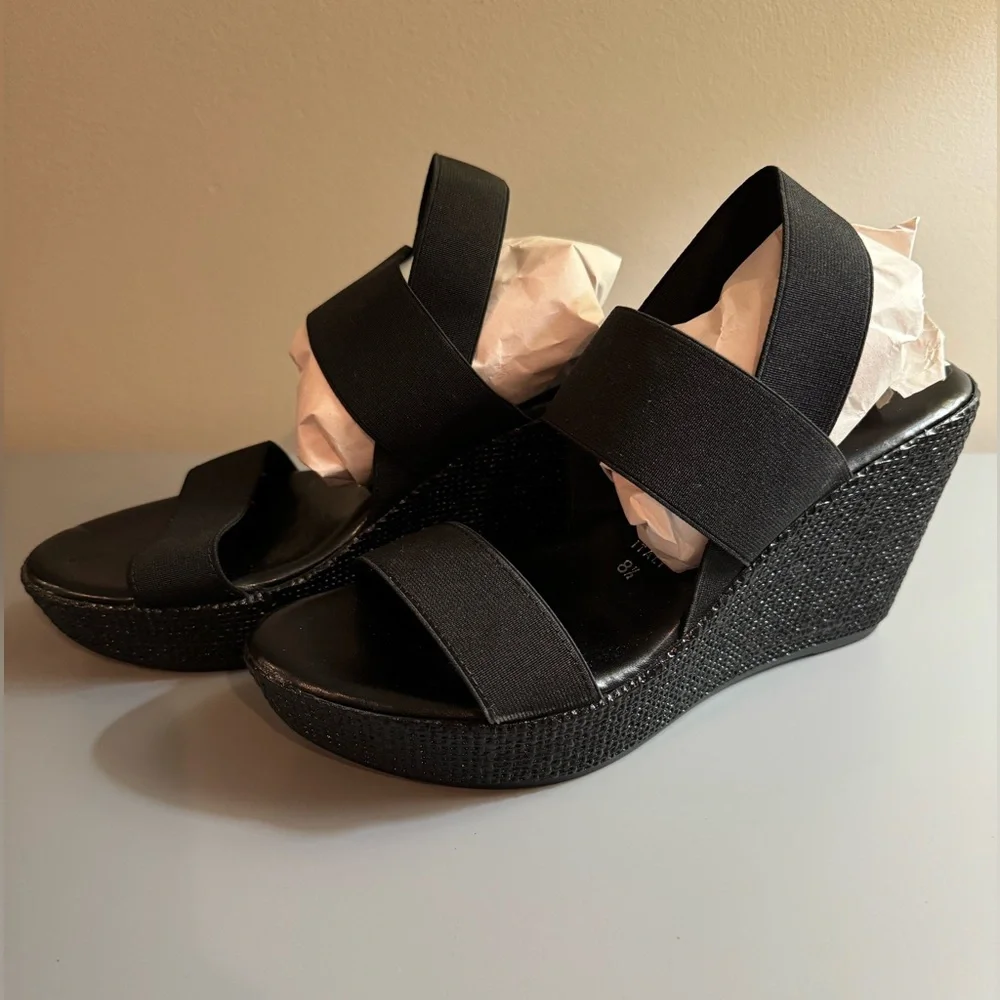 EUC worn once. Black detailed wedges from Italy. - Picture 2 of 6